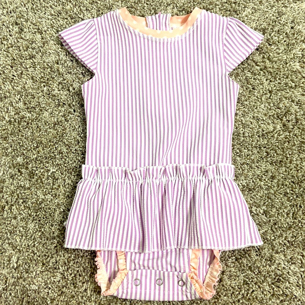 RuffleButts Striped cap sleeved swimsuit size 18-24 months